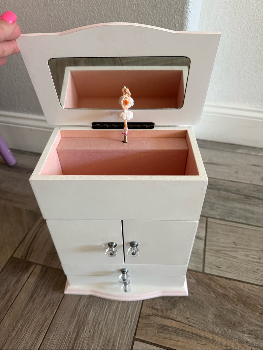 White and Pink ballerina Jewelry Box Storage Organizer with Mirror
